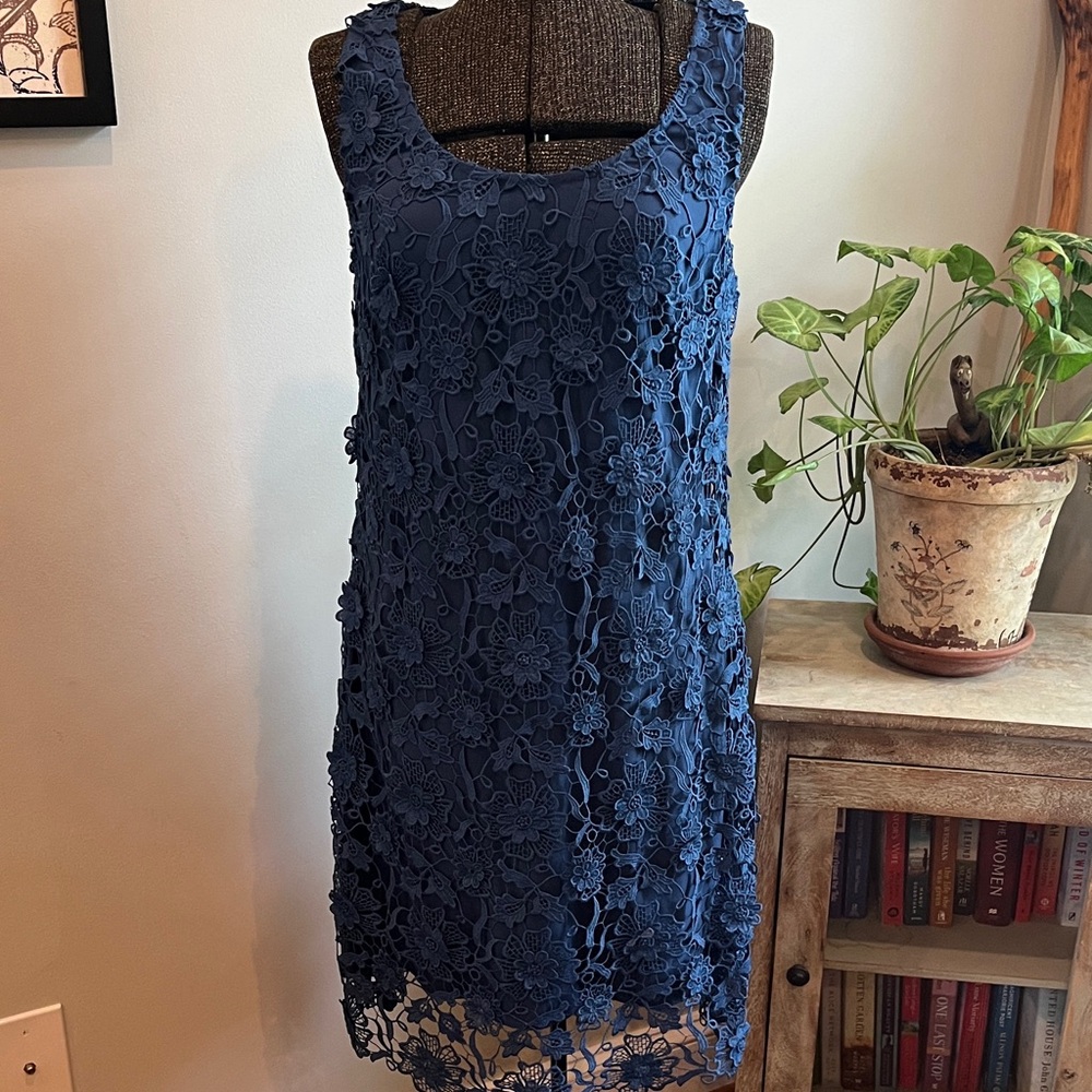 Blue Lace Dress Wendy Bird Size 4 Event Cocktail Lace Overlay Sleeveless